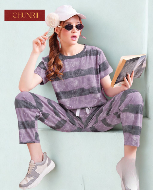 Plum Grey Brushed Stripe Set