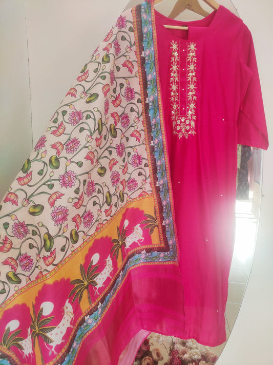 ROMAN SILK KURTI PANTS WITH SILK DUPPTTA
