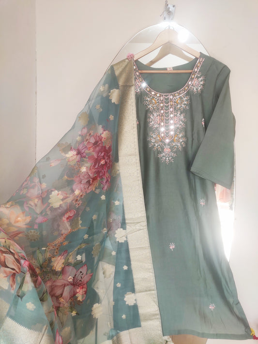 ROMAN SILK KURTI PANTS WITH JACQUARD DUPPATTA