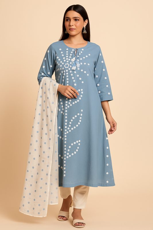 Sky Blue Bandhani Inspired Kurta Set by Chunrii