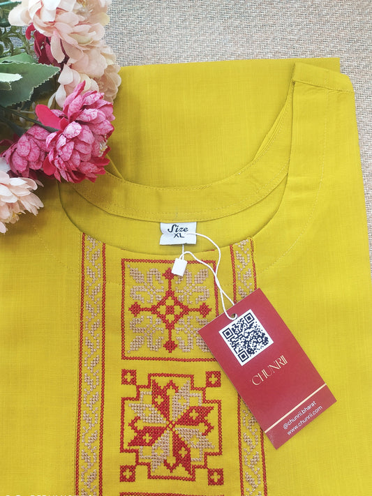 Radiant Yellow Embroidered Short Kurti