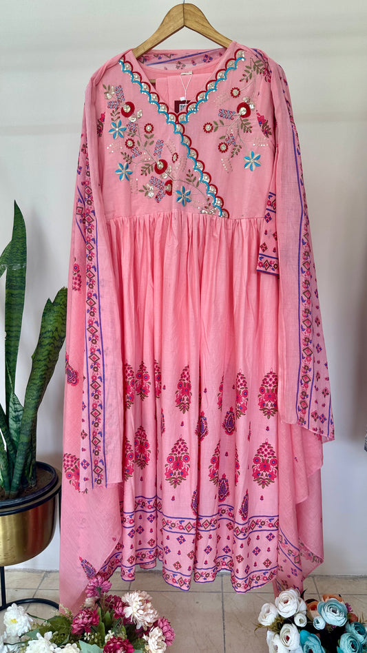 Embroidered Coral Elegance Suit Set