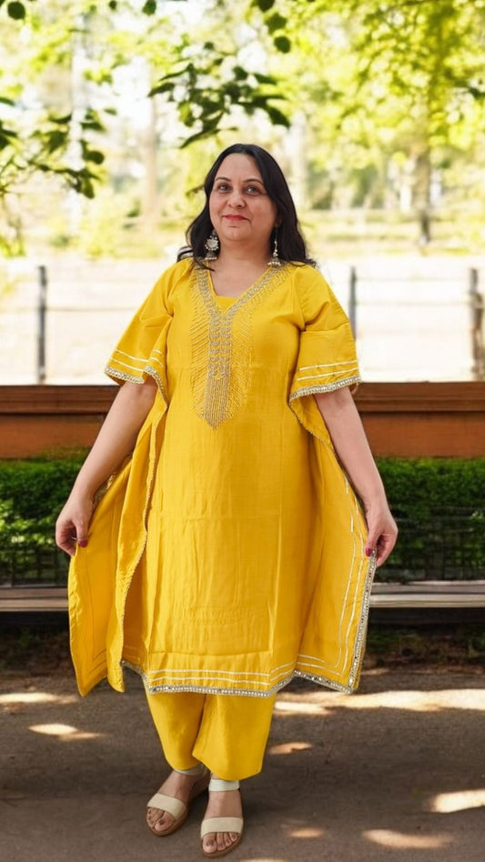 yellow imported cotton silk kaaftaan