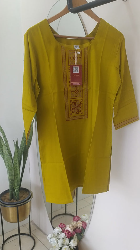 Radiant Yellow Embroidered Short Kurti